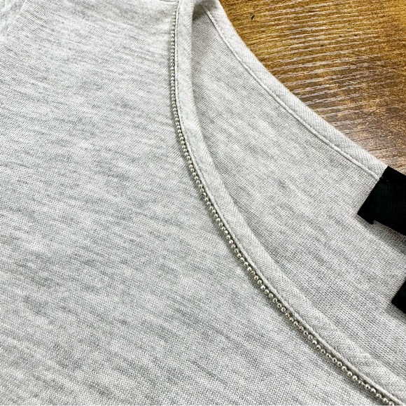 St. John Heather Gray Viscose and Silk Asymmetrical Top, Beaded Scoop Neck - Picture 7 of 14